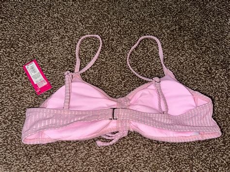 Xhilaration Juniors S Metallic Ribbed Cinched Bralette Light Pink Bikini Top L For Sale Online