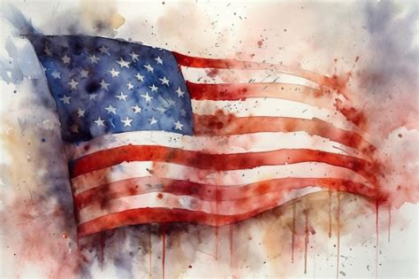 Premium Photo A Watercolor Painting Of An American Flag