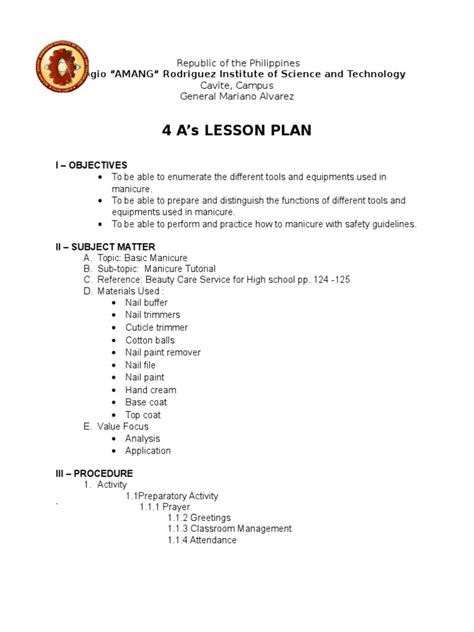 4as Lesson Plan Nature