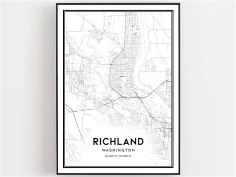 Richland Map Print Richland Map Poster Wall Art Wa City Map Etsy