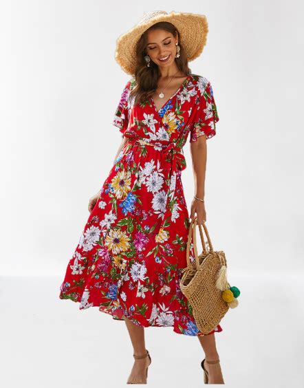 Robe Fleurs Midi Volants Robes Fleuries Robes Mi Longues Fleuries