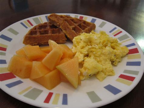 scrambled eggs, waffles, cantelope | Michelle Dudash, RD