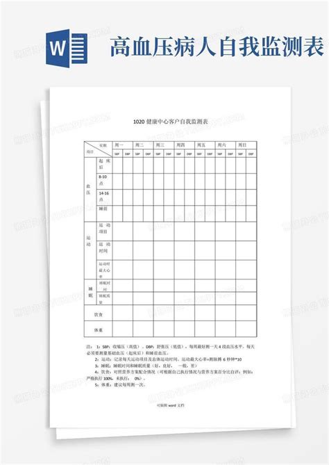 高血压病人自我监测表word模板下载编号lvearbyg熊猫办公