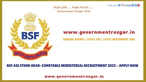 Bsf Asi Steno Head Constable Ministerial Recruitment 2022