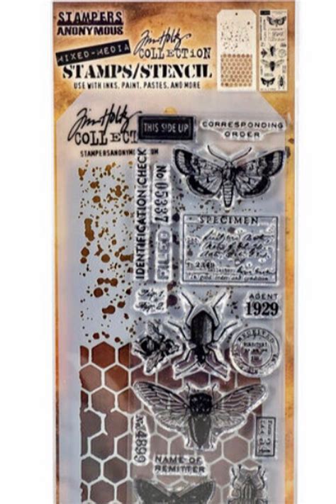 Tim Holtz Mixed Media Stamp And Stencil Set Speckles Etsy