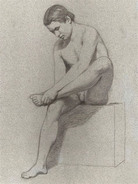 Unknown Academic Study Of Male Nude Two Sided Sketches On Reverce
