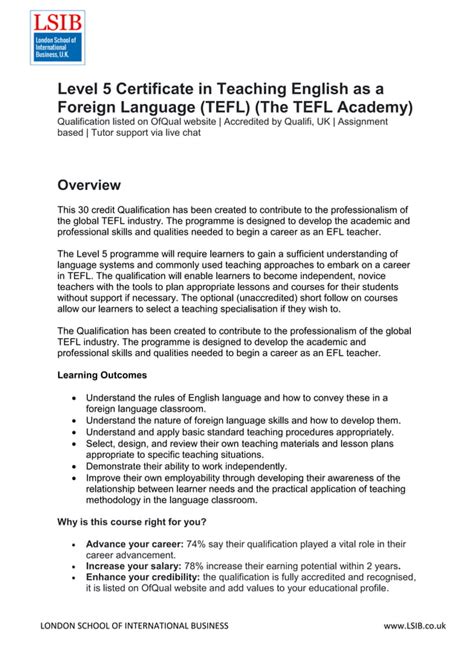 Level 5 Certificate In Teaching English As A Foreign Language Tefl