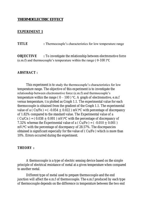 Thermoelectric Effect And Thermal Conductivity Lab Report Zct 192