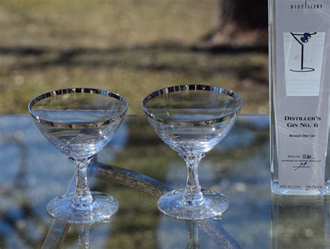 Vintage Platinum Rim Cocktail Martini Glasses Set Of 4 Fostoria Wedding Ring Circa 1953