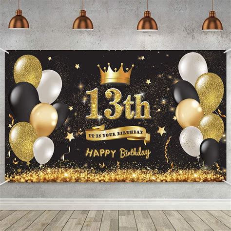 Trgowaul 13th Birthday Backdrop Gold And Black 5 9 X 3 6 Fts Happy Birthday Party