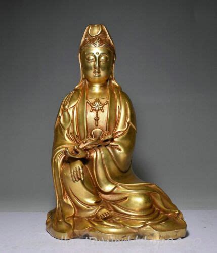 8 4 Qianlong Marked China Buddhism Copper Gilt Sit Ruyi Kwan Yin