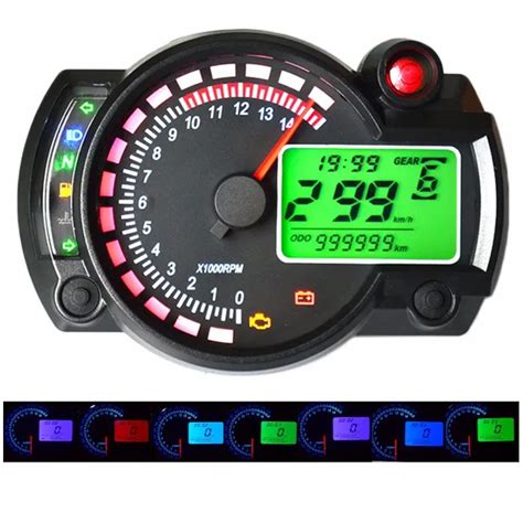 299 MPH KPH 7 Color Adjustable Motorcycle Tachometer Digital