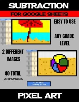 Beach Digital Pixel Art Magic Reveal Subtraction Google Sheets