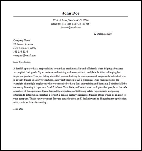 Forklift Operator Cover Letter Writing Guide Resume Now