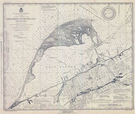 1923 Nautical Map Of Erie Harbor And Presque Isle Lake Erie Pa