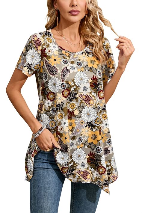 Enmain Tunic Tops For Women Plus Size Short Sleeve Tunics Loose Fit