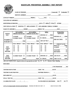 Fillable Online Backflow Prevention Assembly Test Report City Of