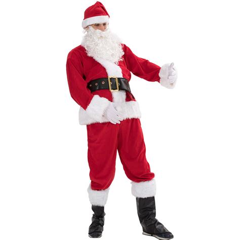 Men Christmas Santa Claus Adult Costume Deluxe Velvet Suit 7pcs Ebay