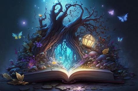 Premium Photo | Mystical book concept. a tree is coming out of a book ...