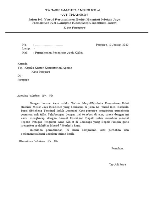 Pdf Contoh Surat Permohonan Perngukuran Arah Kiblat Pdf