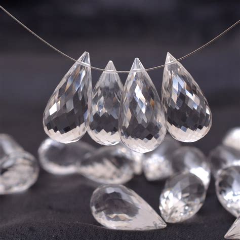 Aaa Crystal Quartz Faceted Teardrop Briolette Beads Etsy