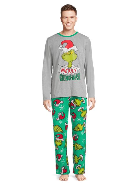 Dr Seuss The Grinch Men’s Top And Pant Pajama Set 2 Piece Sizes S 3x