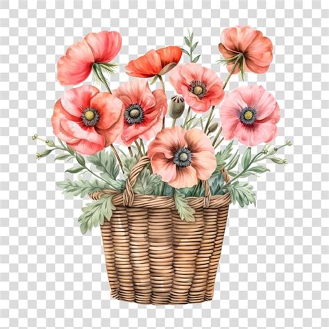 Premium PSD Basket Of Red Poppies Isolated On Transparent Background Png