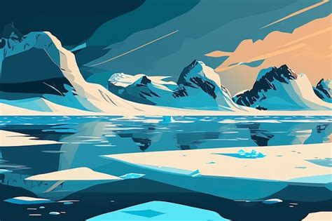 Vector Arctic Frozen Sea Landscape With Flat Ice Surface Premium Ai