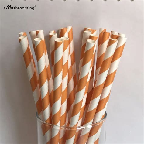 Orange Party Straws Orange Paper Stripe Straws Set Of Orange Wedding