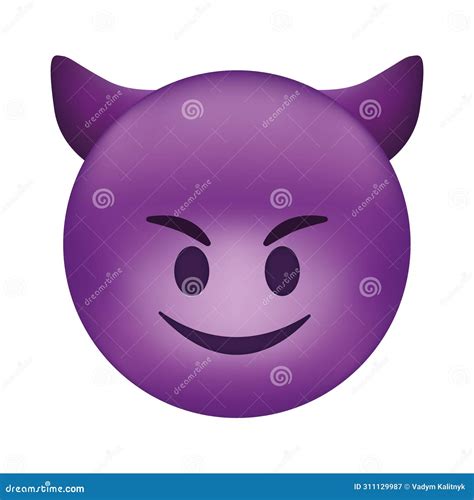 Evil Devil Emoji Happy Purple Emoticon With Devil Horns Stock Vector