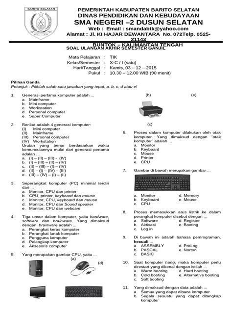 Soal Pas Ganjil Tik Kelas X Pdf