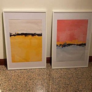 Set Of Prints Framed Wall Art Abstract Pink Mustard Yellow Etsy