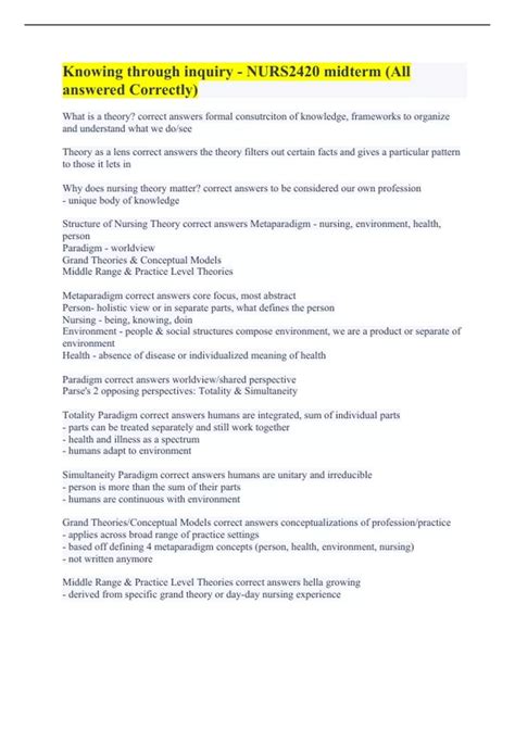 Knowing through inquiry - NURS2420 midterm (All answered Correctly