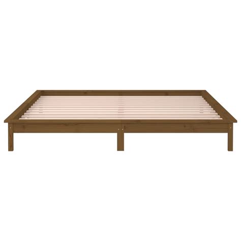 Buy LED Bed Frame Honey Brown 153x203 cm Queen Size Solid Wood online with afterpay