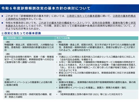 2024年度診療報酬改定の基本方針論議続く、物価高騰対応の必要性言及を医療提供サイドは高く評価するが、費用負担者は効率化を強く要請