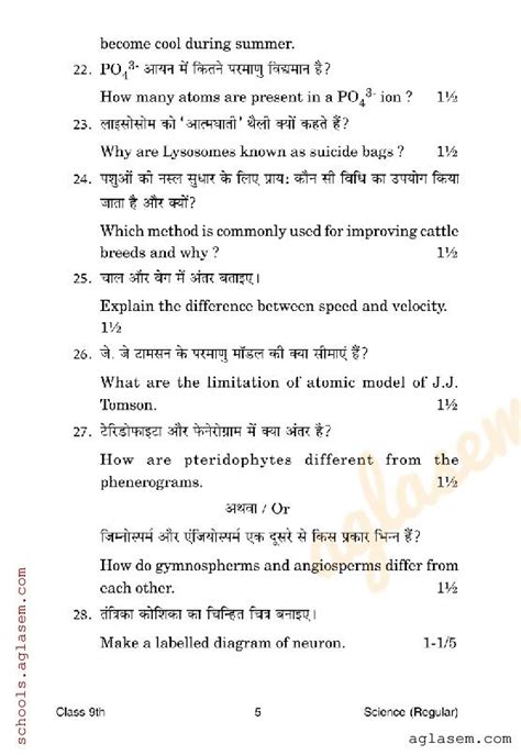 Hp Board Class 9th Science Question Paper 2023 Pdf Aglasem