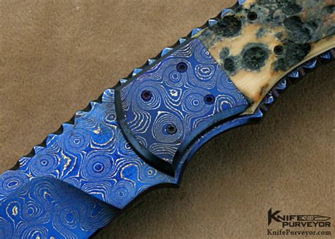 Sidney Pete Moon Custom Knives Blued Devin Thomas Damascus Hunter