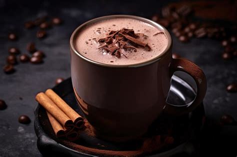 Premium AI Image Selective Focus Dark Hot Chocolate Drink On A White Background