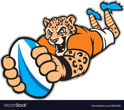 Rugby leopard mascot Royalty Free Vector Image