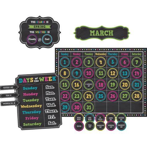 Chalkboard Brights Calendar Bulletin Board Display 84 Piece Set