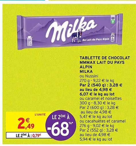 Promo Tablette De Chocolat Mmmax Lait Du Pays Alpin Milka Chez