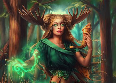 Free Download Druidess Horns Girl Fantasy Green Mara Art Raluca