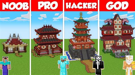 Japanese House Base Build Challenge Minecraft Battle Noob Vs Pro Vs