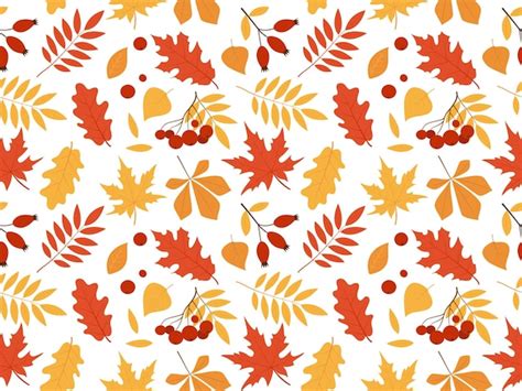 Premium Vector Seamless Pattern Of Autumn Leaves And Berries Vector