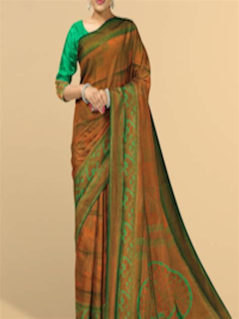 Buy Kalamandir Green And Brown Zari Silk Blend Saree Sarees For Women