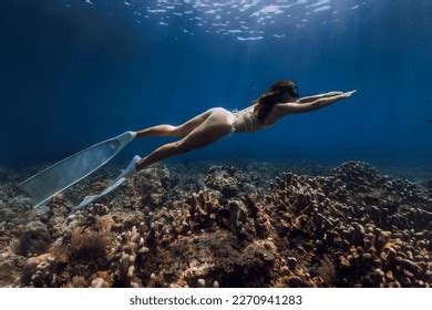 Woman Freediver Posing Sand Hands Underwater Stock Photo 2270941297