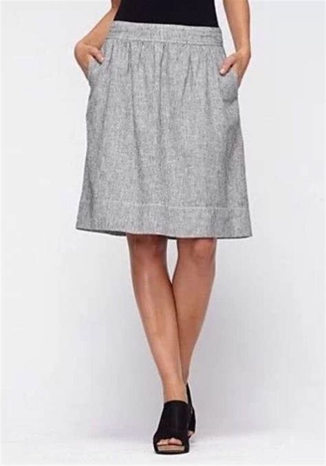 Eileen Fisher Organic Cotton A Line Skirt In Mini Stripe Chambray