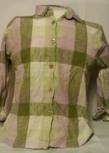 Dressbarn Women S Cute Plaid Textured 3 4 Sleeve Button Down Shirt Sz