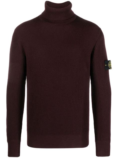 Stone Island Maglione A Collo Alto Con Applicazione Compass Rosso