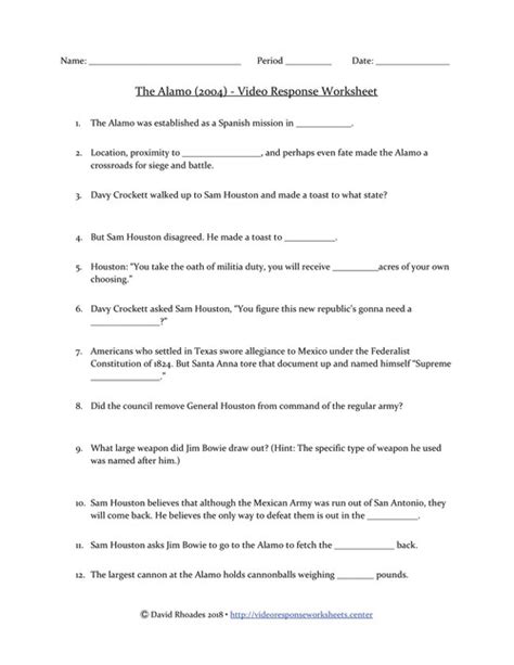 The Alamo Worksheets Pdf